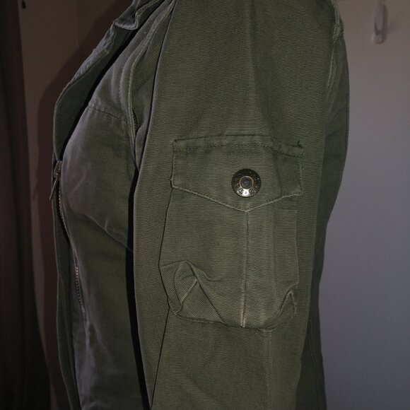 BB Dakota Vintage Olive Green Long Twill Utility Jacket - Size Small - Picture 10 of 15